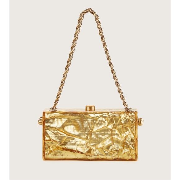 Cult Gaia Hajar Crinkled Acrylic Gold Chain Shoulder Bag - Picture 1 of 14